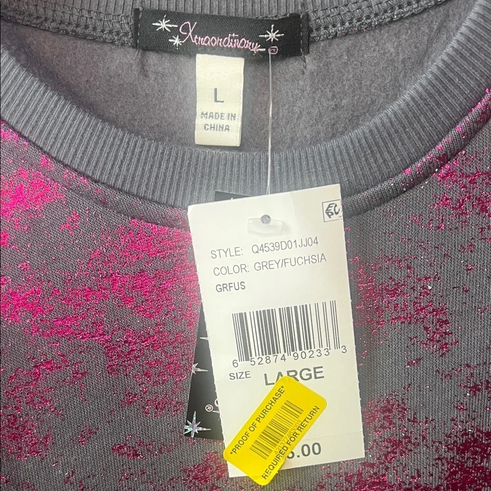 Xtraordinary Gray Sweatshirt with Pink Glitter Youth/girls size large - Picture 3 of 6